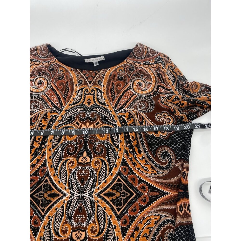 Sandra Darren Paisley Shift‎ Dress Black Brown Sz 16 Party Career Casual Boho - Picture 4 of 5